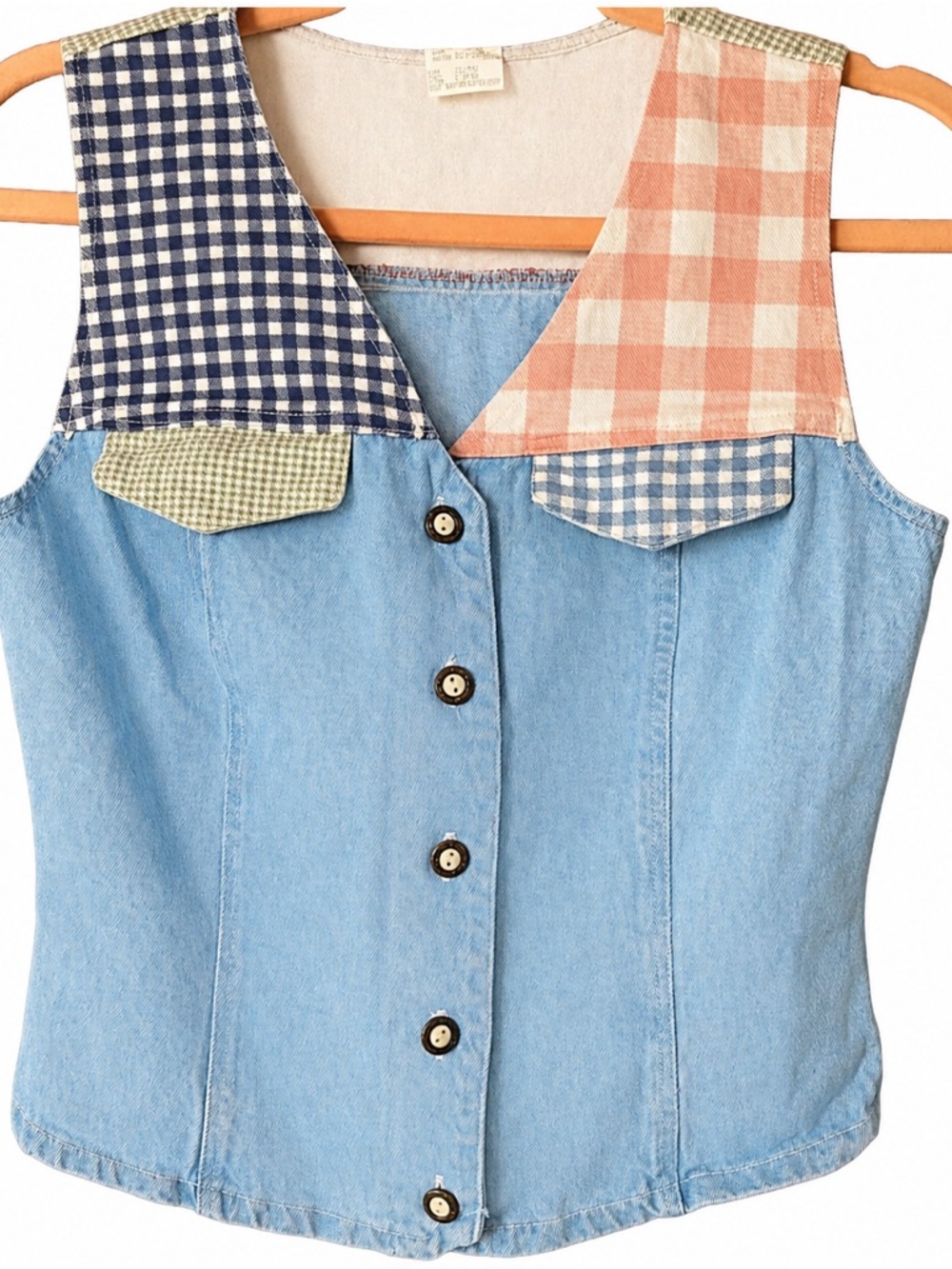 Vintage Patchwork Denim Vest Top Cottagecore 90s Button Front Tank
